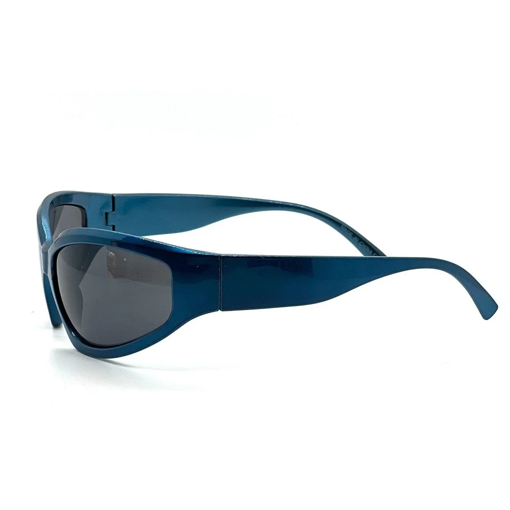 Sunglasses Blue Frame Black‎ Lens Street Trendy Wear Shield Wrap Around UV400